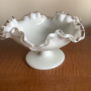 Vintage White Milk Glass Ruffled Edge Pedestal Bowl